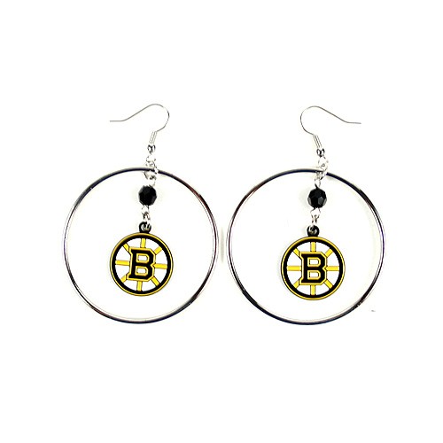 Boston Bruins Earrings - 2" Color Bead Hoop Earrings - 12 Pair For $42.00 - Boston Bruins