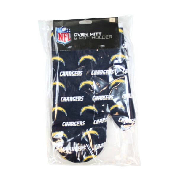Los Angeles Chargers Gear - Oven Mitt And Pot Holder Set - All Over Pattern - 6 Sets For $21.00 - Wholesale Los Angeles Chargers Products - Chargers Merchandise