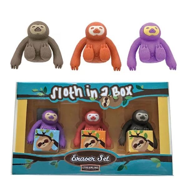 Sloth In A Box - 3Pack Multi Colored Sloth Eraser Set - 12 Sets For $30.00