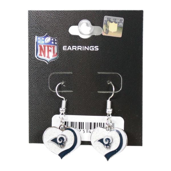 Los Angeles Rams Earrings - Heart Style Dangle Earrings - 12 Pair For $30.00 - Wholesale Los Angeles Rams Products - Rams Merchandise