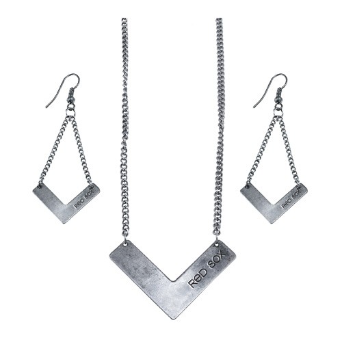 Boston Red Sox Chevron Sets - Earring And Necklace Sets - 12 For $24.00 - Wholesale Boston Red Sox Products - Red Sox Merchandise