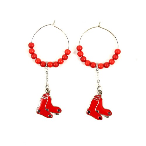 Boston Red Sox Earrings - 1" Multi Bead Hoop Earrings - $3.50 Per Pair - Wholesale Boston Red Sox Products - Red Sox Merchandise