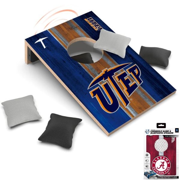 UTEP Miners - 10"x7" Cornhole Board With BlueTooth Speaker - 4 Bags And USB Cable Included - 4 For $30.00 - Wholesale Dallas Cowboys Product - Cowboys Merchandise