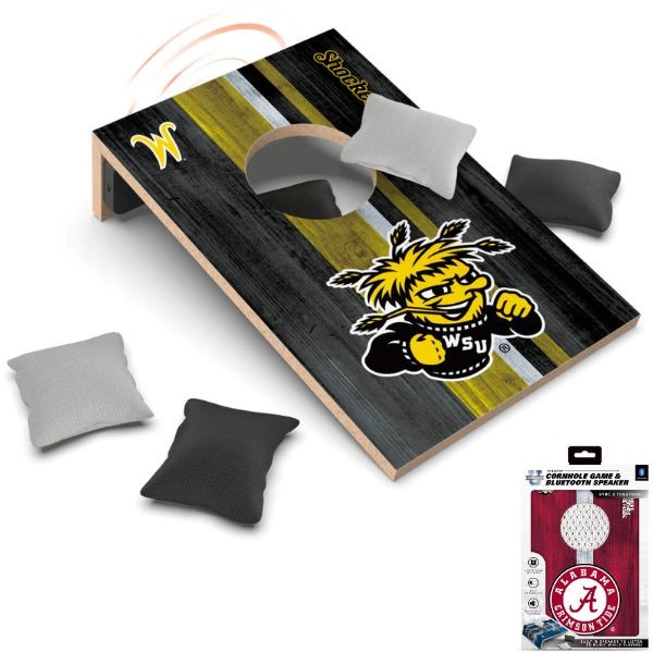 Wichita State Shockers - 10"x7" Cornhole Board With BlueTooth Speaker - 4 Bags And USB Cable Included - 4 For $30.00 - Wichita State