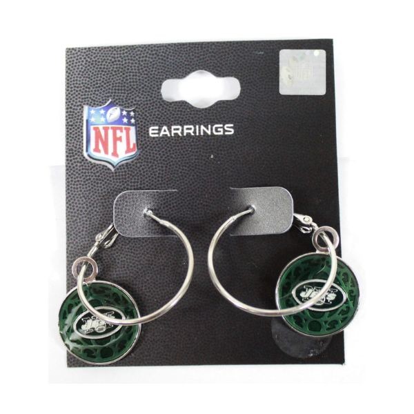 New York Jets Earrings - Hoop And Cutout Style Dangle Earrings - 6 Pair For $18.00 - Wholesale New York Jets Products - Jets Merchandise 2