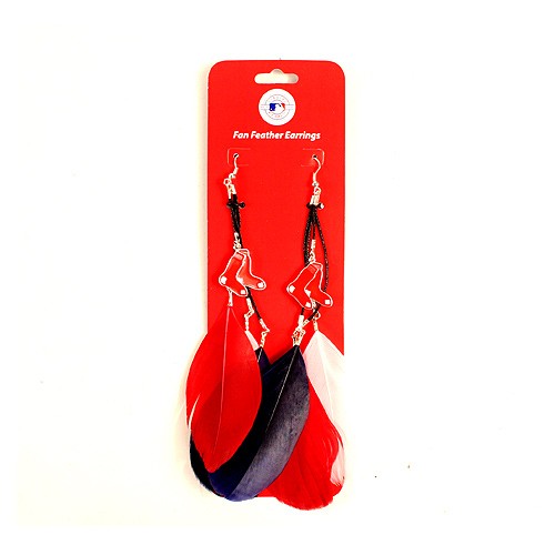 Boston Red Sox Earrings - Feather Dangle Style - $2.75 Per Pair - Wholesale Boston Red Sox Products - Red Sox Merchandise