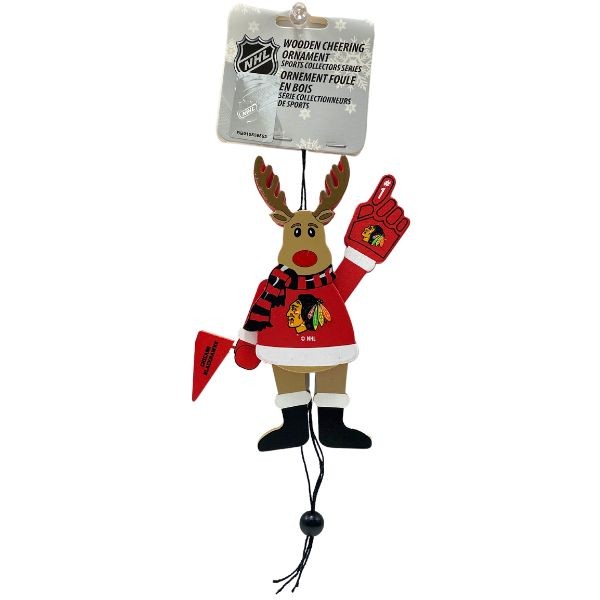 Chicago Blackhawks Ornaments - Cheer Reindeer Moving Ornaments - 6 For $24.00 - Chicago Blackhawks