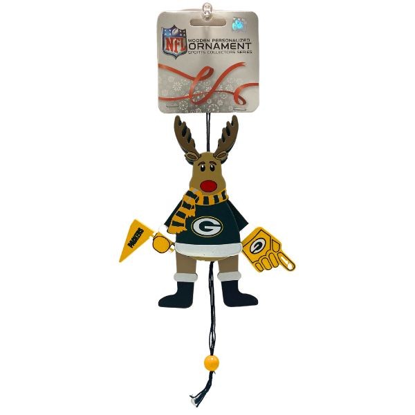 Green Bay Packers Ornaments - Cheer Reindeer Moving Ornaments - 6 For $24.00 - Wholesale Green Bay Packers Products - Packers Merchandise