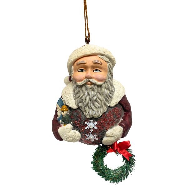 David DeCamp Art - 7" Ball Santa With Wreath Ornament Decor - 4 For $20.00