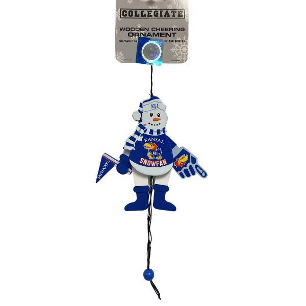 Kansas Jayhawks Ornaments - Wooden Snowman Cheer Style - 6 For $24.00 - Kansas Jayhawks