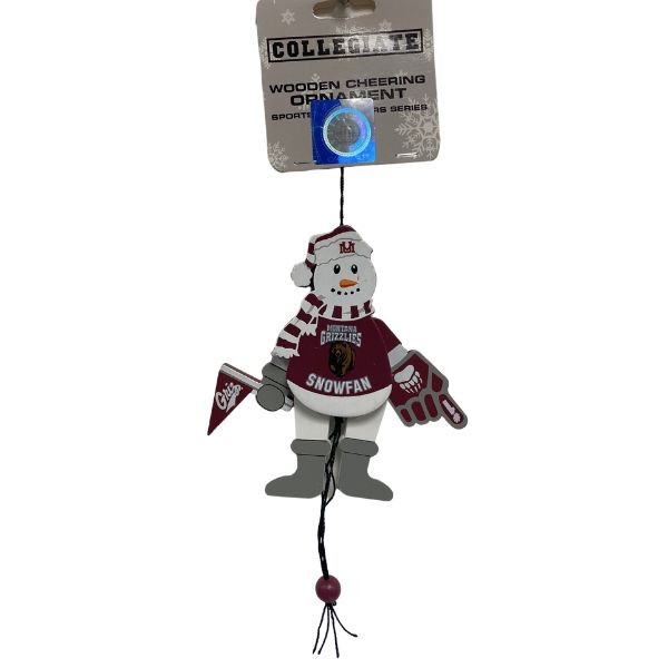 Montana Grizzlies Ornaments - Wooden Snowman Cheer Style - 6 For $24.00 - Montana Grizzlies
