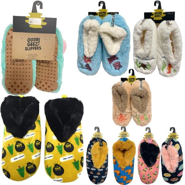 Oooh Geez Loungewear - Huge Assortment Of Style - Slip Proof Slipper/Shoes - Assorted Sizes Adults Small Thru Large - 12 Pair For $48.00  - Wholesale Apparel - Wholesale NFL Shirts - Wholesale Jerseys