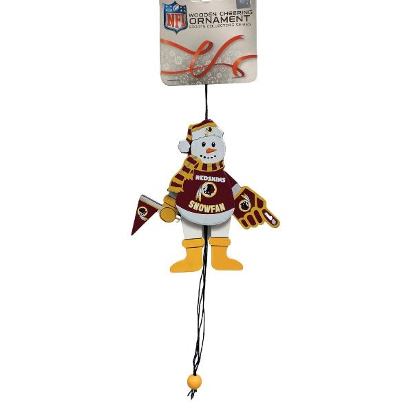 Washington Redskins Ornaments - Wooden Snowman Cheer Style - 6 For $24.00 - Wholesale Washington Redskins Products - Redskins Merchandise