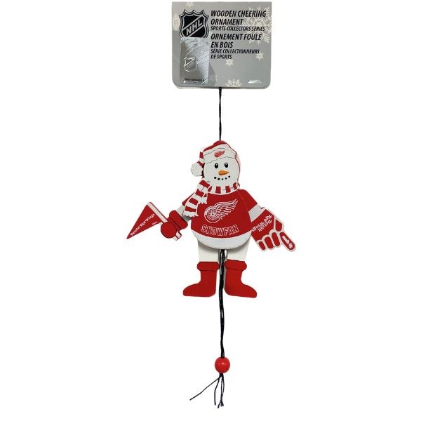 Detroit Red Wings Ornaments - Wooden Snowman Cheer Style - 6 For $24.00 - Detroit Red Wings
