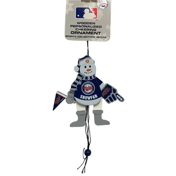 Minnesota Twins Ornaments-  Wooden Snowman Cheer Style - 6 For $24.00 - Wholesale Minnesota Twins Products - Twins Merchandise