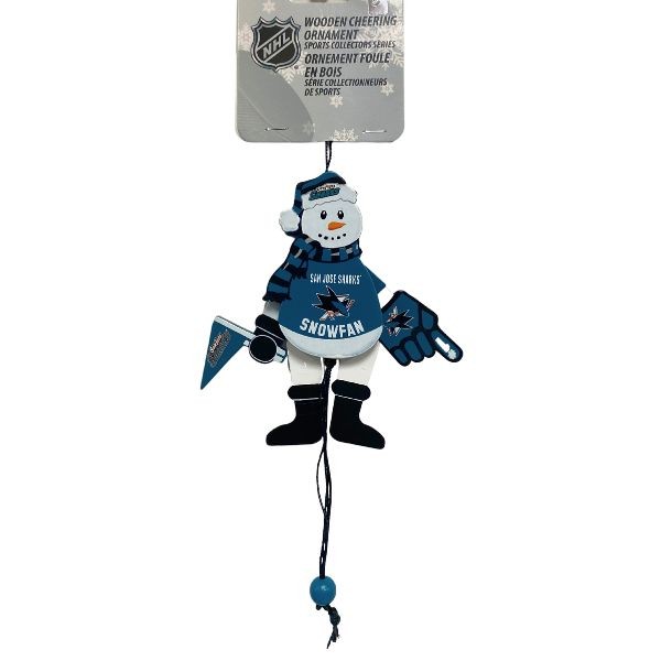 San Jose Sharks Ornaments - Wooden Snowman Cheer Style - 6 For $24.00 - San Jose Sharks