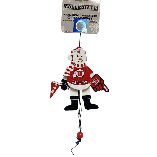 Utah Utes Ornament - Wooden Snowman Cheer Style - 6 For $24.00 - Utah Utes