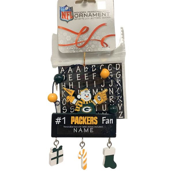 Green Bay Packers Snowman Ornaments - Wooden #1 Fan PC Sign Style - 6 For $21.00 - Wholesale Green Bay Packers Products - Packers Merchandise
