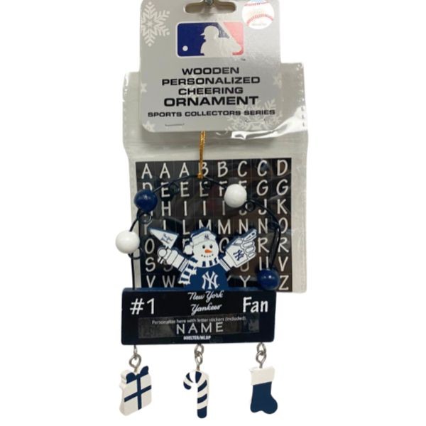 New York Yankees Snowman Ornaments - Wooden #1 Fan PC Sign Style - 6 For $21.00 - Wholesale New York Yankees Products - Yankees Merchandise