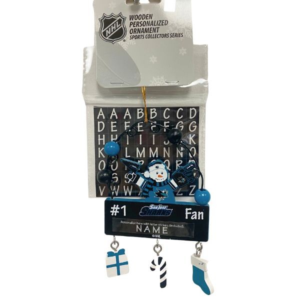 San Jose Sharks Snowman Ornaments - Wooden #1 Fan PC Sign Style - 6 For $21.00 - San Jose Sharks