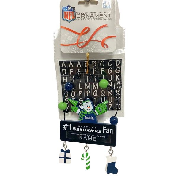 Seattle Seahawks Snowman Ornaments - Wooden #1 Fan PC Sign Style - 6 For $21.00 - Wholesale Seattle Seahawks Product - Seahawks Merchandise