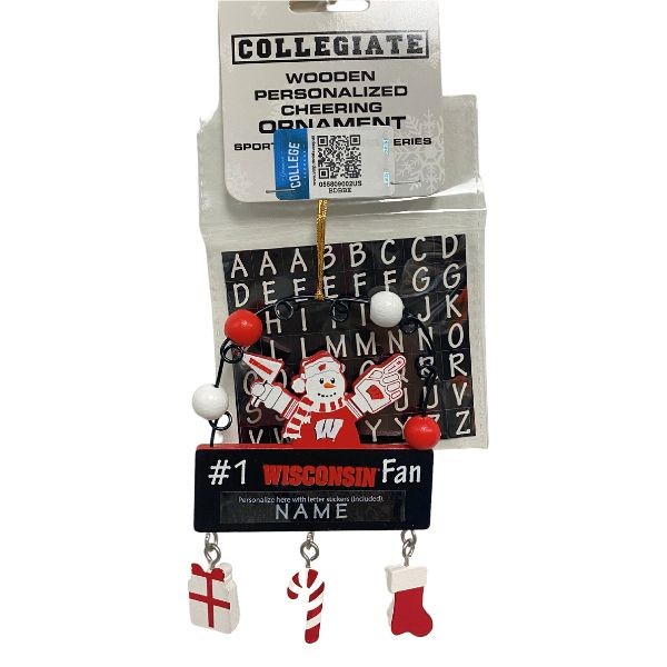 Wisconsin Badgers Snowman Ornaments - Wooden #1 Fan PC Sign Style - 6 For $21.00 - Wisconsin Badgers