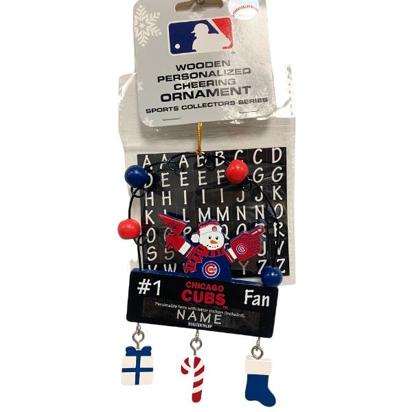 Chicago Cubs Snowman Ornaments - Wooden #1 Fan PC Sign Style - 6 For $21.00 - Wholesale Chicago Cubs Products - Cubs Merchandise