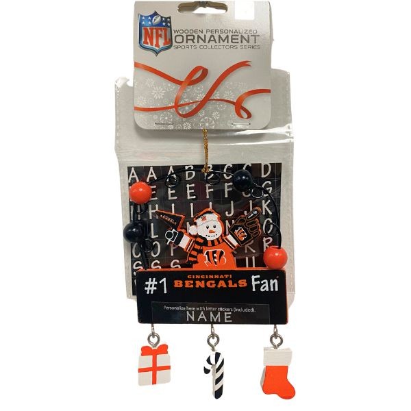 Cincinnati Bengals Snowman Ornaments - Wooden #1 Fan PC Sign Style - 6 For $21.00 - Wholesale Cincinnati Bengals Products - Bengals Merchandise 2