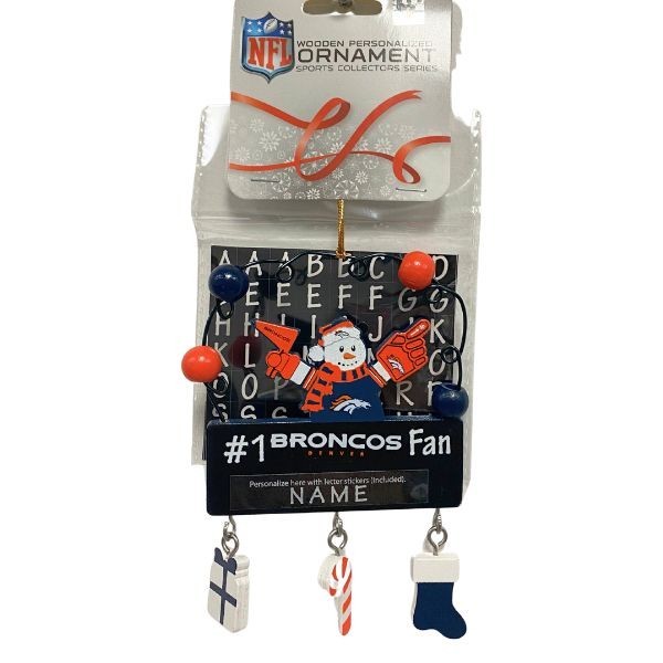 Denver Broncos Snowman Ornaments - Wooden #1 Fan PC Sign Style - 6 For $21.00 - Wholesale Denver Broncos Products - Denver Merchandise