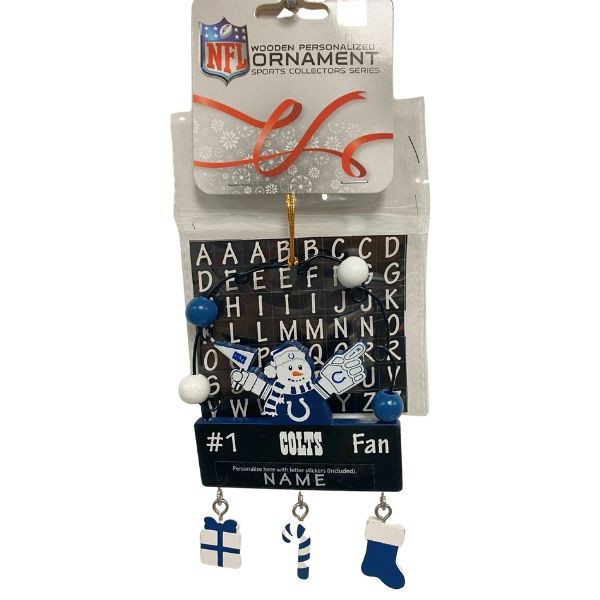 Indianapolis Colts Snowman Ornaments - Wooden #1 Fan PC Sign Style - 6 For $21.00 - Wholesale Indianapolis Colts Products - Colts Merchandise