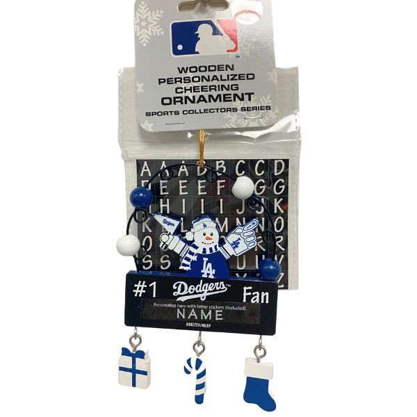Los Angeles Dodgers Snowman Ornaments - Wooden #1 Fan PC Sign Style - 6 For $21.00 - Wholesale Los Angeles Dodgers Products - Dodgers Merchandise