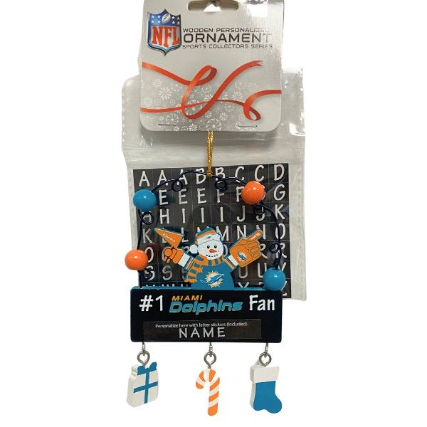 Miami Dolphins Snowman Ornaments - Wooden #1 Fan PC Sign Style - 6 For $21.00 - Wholesale Miami Dolphins Products - Dolphins Merchandise 2