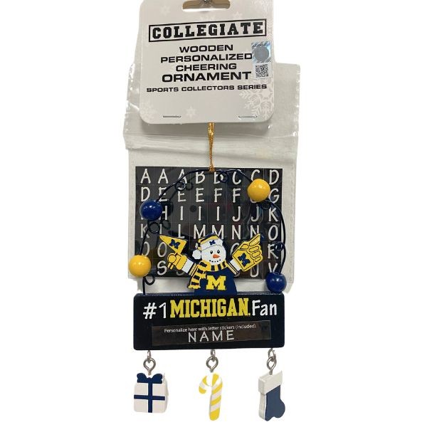 Michigan Wolverines Snowman Ornaments - Wooden #1 Fan PC Sign Style - 6 For $21.00 - Michigan