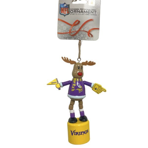 Minnesota Vikings Ornaments - PUSH POP Style - Wood Reindeer - 6 For $24.00 - Wholesale Minnesota Vikings Products - Vikings Merchandise