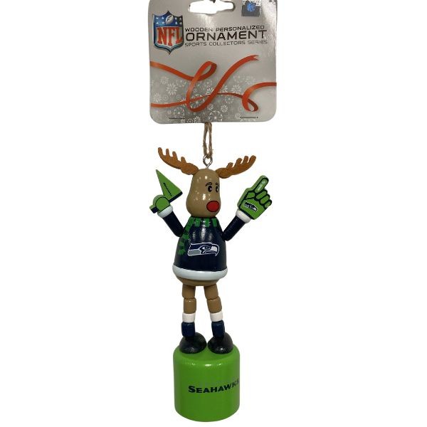 Seattle Seahawks Ornaments - PUSH POP Style - Wood Reindeer - 6 For $24.00 - Wholesale Seattle Seahawks Product - Seahawks Merchandise 2