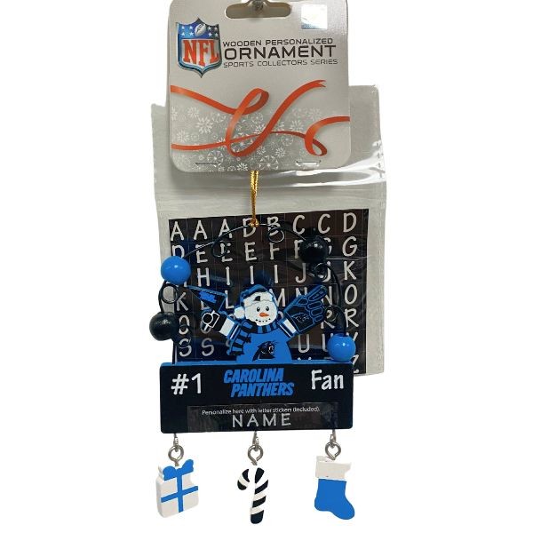 Carolina Panthers Ornaments - Wooden SNOWMAN #1 PC Sign Style - 6 For $21.00 - Wholesale Carolina Panthers Products - Carolina Football 2
