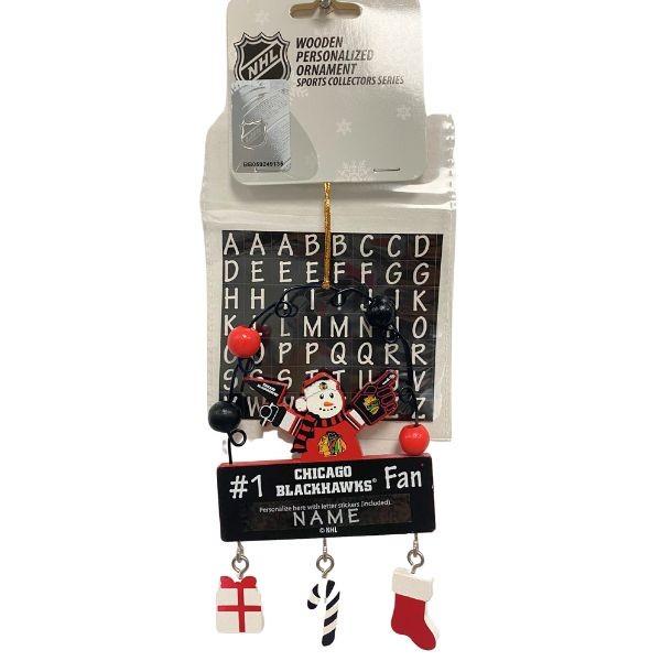 Chicago Blackhawks Ornaments - Wooden SNOWMAN #1 PC Sign Style - 6 For $21.00 - Chicago Blackhawks