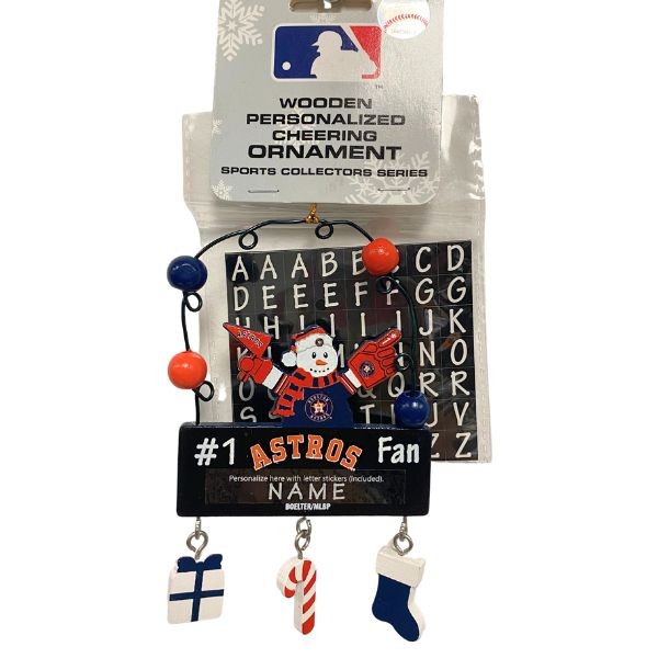 Houston Astros Ornaments - Wooden SNOWMAN #1 Fan PC Sign Style - 6 For $21.00 - Wholesale Houston Astros Products - Astros Merchandise 2