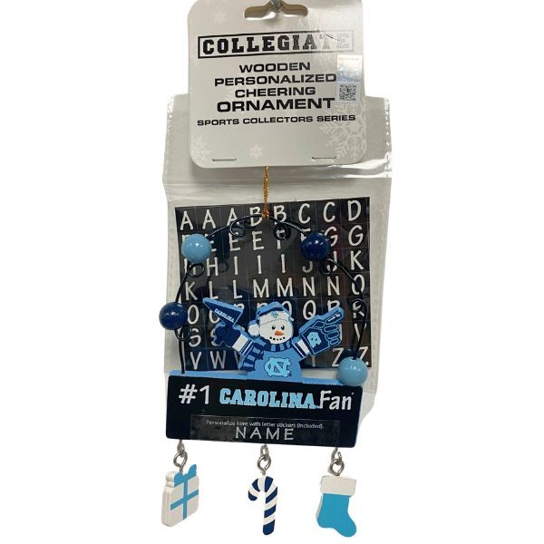 North Carolina Tarheels Ornaments - Wooden SNOWMAN #1 PC Sign Style - 6 For $21.00 - North Carolina