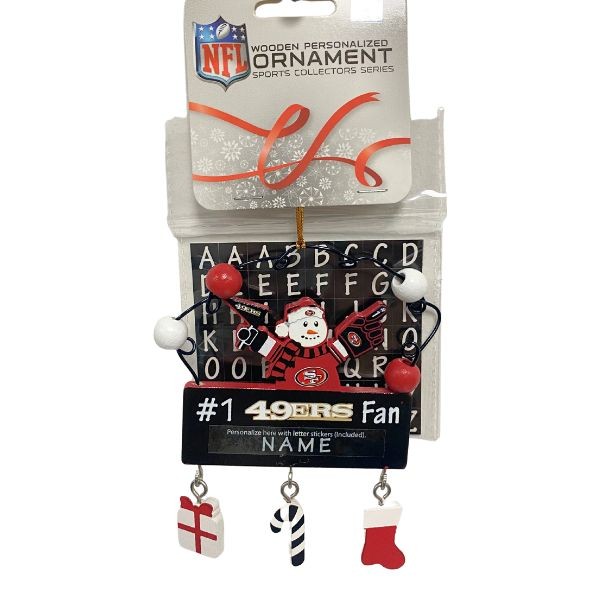 San Francisco 49ers Ornaments - Wooden SNOWMAN #1 Fan PC Sign Style - 6 For $21.00 - Wholesale San Francisco 49ers Product - 49ers Merchandise