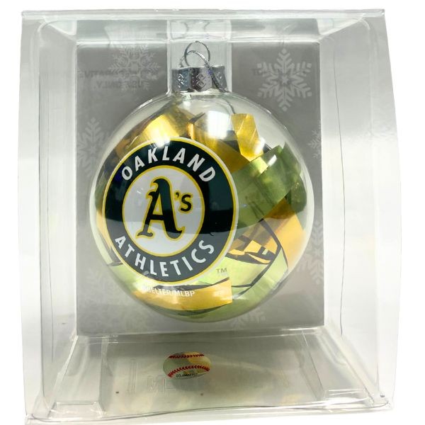 Oakland Athletics Ornaments - TINSEL Ball Color Style - 6 For $24.00 - Wholesale Oakland Athletics Products - Athletics Merchandise