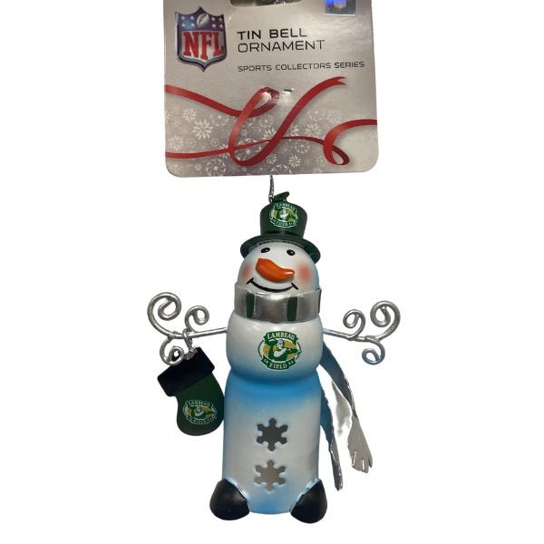 Lambeau Field Ornaments - Green Bay Packers - Tin Bell Snowman Style - 6 For $24.00 - Wholesale Green Bay Packers Products - Packers Merchandise 2