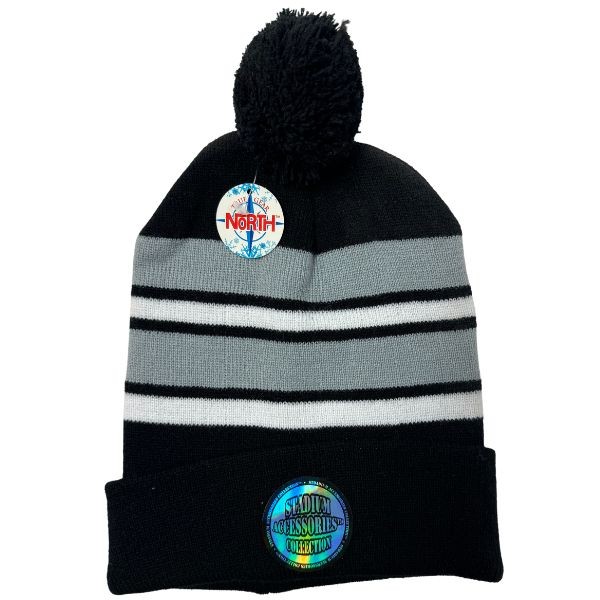 Gear North - Stadium Collection - Gray.Black - White Stripe SOLID Style Ball Top Heavy Knits - 12 For $42.00 - Wholesale Apparel - Wholesale NFL Shirts - Wholesale Jerseys