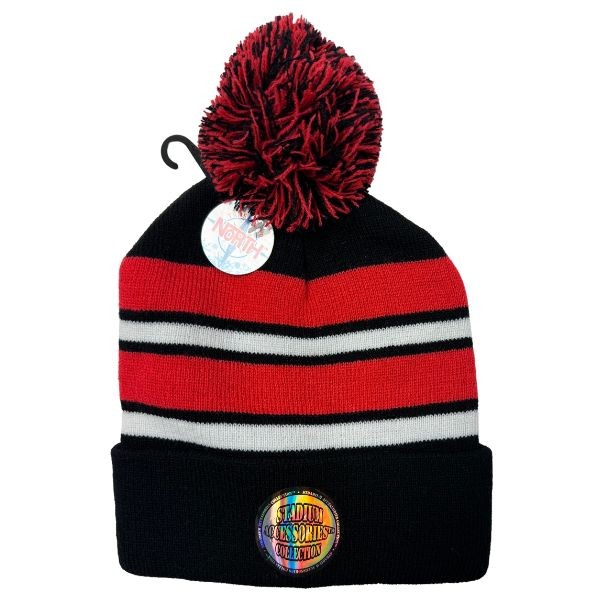 Gear North - Stadium Collection - Black.Red White Stripe - SOLID Style Ball Top Heavy Knits - 12 For $42.00 - Wholesale Apparel - Wholesale NFL Shirts - Wholesale Jerseys