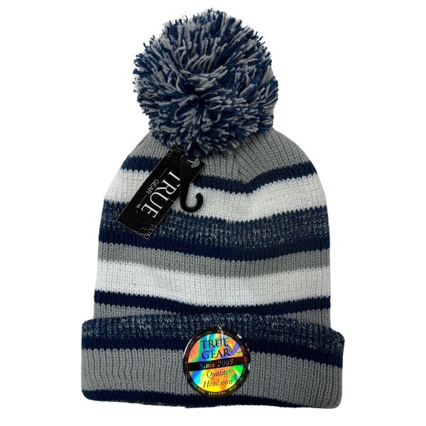 Gear North - Stadium Collection - Dark Blue.Gray White Stripe - DISTRESSED Style Ball Top Heavy Knits - 12 For $42.00 - Wholesale Apparel - Wholesale NFL Shirts - Wholesale Jerseys