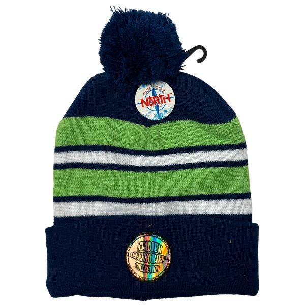 Gear North - Stadium Collection - Dark Blue.Lime Green White Stripe - SOLID Style Ball Top Heavy Knits - 12 For $42.00 - Wholesale Apparel - Wholesale NFL Shirts - Wholesale Jerseys