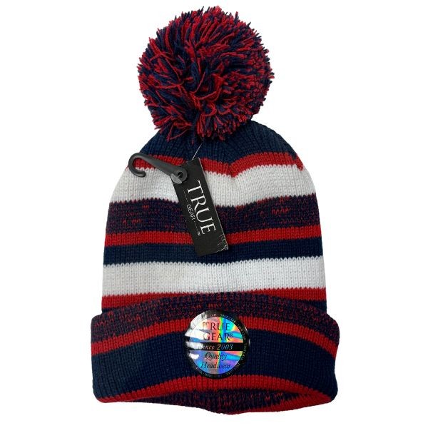 Gear North - Stadium Collection - Dark Blue.Red White Stripe - DISTRESSED Style Ball Top Heavy Knits - 12 For $42.00 - Wholesale Apparel - Wholesale NFL Shirts - Wholesale Jerseys