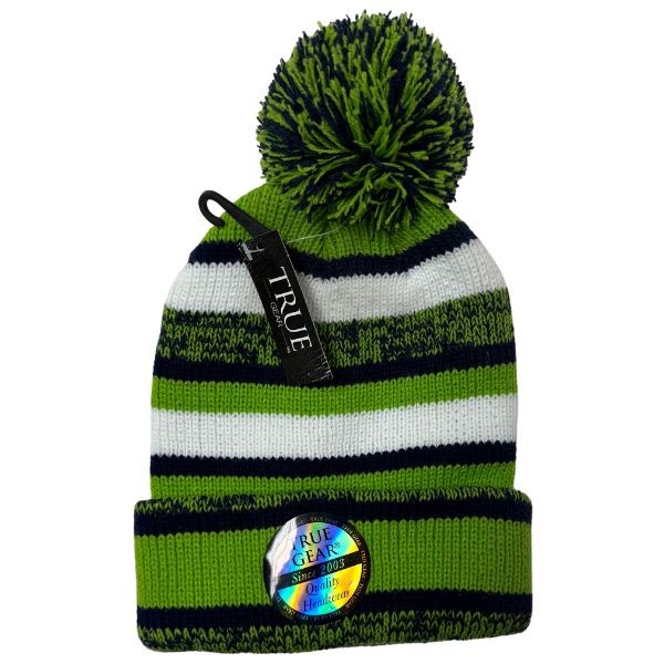 Gear North - Stadium Collection - Lime Green.Black White Stripe - DISTRESSED Style Ball Top Heavy Knits - 12 For $42.00 - Wholesale Apparel - Wholesale NFL Shirts - Wholesale Jerseys