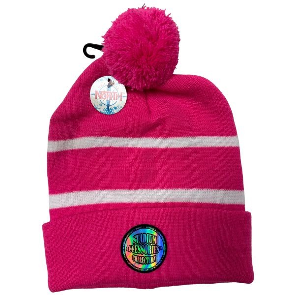 Gear North - Stadium Collection - Pink White Stripe - SOLID Style Ball Top Heavy Knits - 12 For $42.00 - Wholesale Apparel - Wholesale NFL Shirts - Wholesale Jerseys