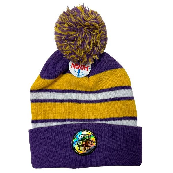 Gear North - Stadium Collection - Purple.Yellow White Stripe - SOLID Style Ball Top Heavy Knits - 12 For $42.00 - Wholesale Apparel - Wholesale NFL Shirts - Wholesale Jerseys
